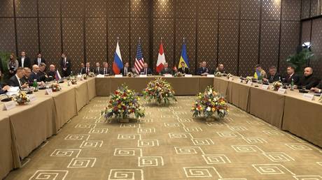 The Russian, US and Ukrainian delegations holding talks in Geneva, Switzerland.