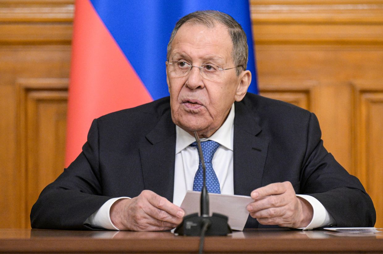 Russian Foreign Minister Sergey Lavrov talks to journalists in Moscow, Russia, on March 16, 2026.