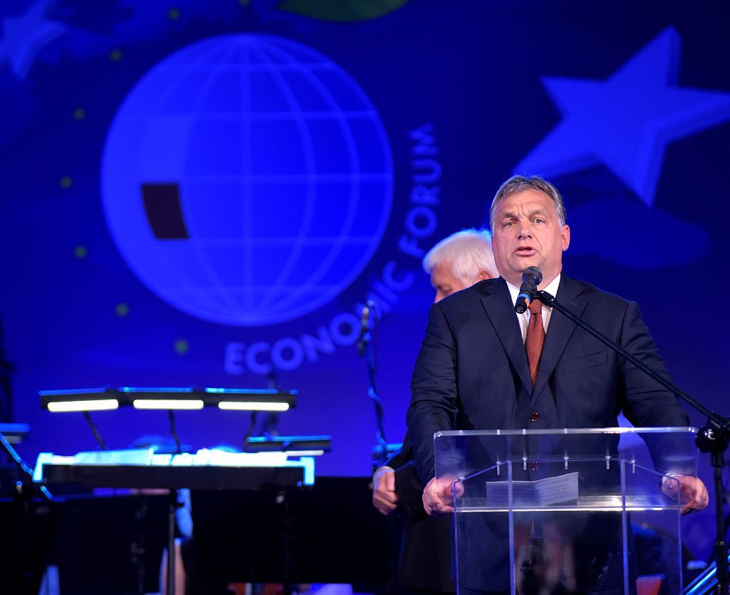 Hungarian Prime Minister Viktor Orban speaks after receiving the 'Man of the Year' award at the Economic Forum in Krynica, Poland, September 6, 2016