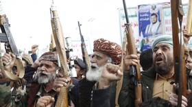 Houthi supporters protest agaisnt the US-Israeli attack on Iran at the Sabeen Square in Sana’a, Yemen on March 27, 2026.