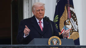 US President Donald Trump speaks from the Truman balcony during an event with farmers on the South Lawn of the White House in Washington, DC, on March 27, 2026.