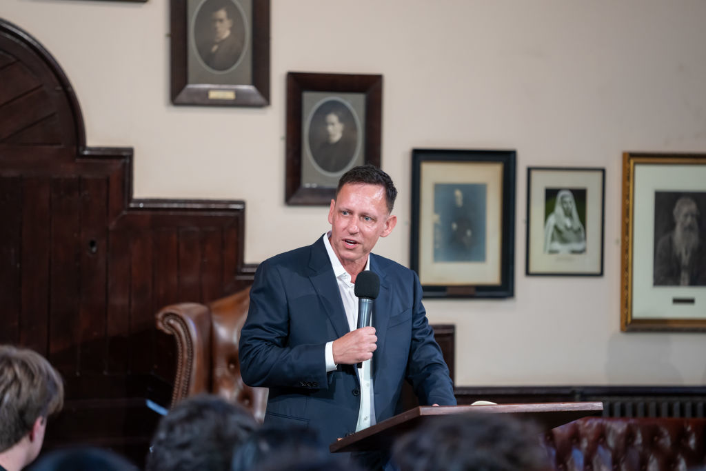 Palantir founder Peter Thiel speaks at The Cambridge Union in Cambridge, UK, May 8, 2024