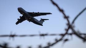 A US Lockheed C-5 Galaxy military transport plane takes off from an RAF airbase in Fairford, England. March 17, 2026.