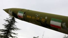 An Iranian missile on display in Tehran along with other domestically-produced weapons, amid the US-Israeli war against Iran.