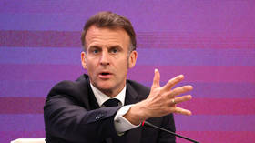 French President Emmanuel Macron attends the French-Korean business forum in Seoul, South Korea, on April 3, 2026.