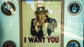 An Uncle Sam military recruitment poster is seen in Times Square, New York City.
