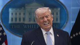 US President Donald Trump holds a press conference in Washington DC, April 6, 2026.