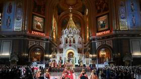 An Easter service is held in the Cathedral of Christ the Saviour in Moscow, Russia, on April 20, 2025.