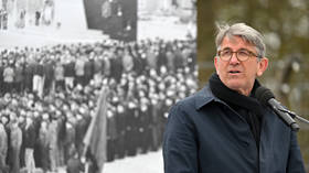 German Culture Minister Wolfram Weimer speaks at the ceremony marking the 81st anniversary of the liberation of the Buchenwald concentration camp on April 12, 2026.