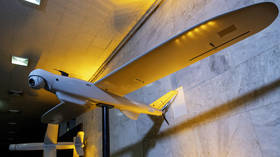 The Ukrainian unmanned aerial vehicle Leleka (Stork) at a drone exhibition in Kiev,  Ukraine, on February 24, 2025.