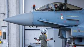 A German Eurofighter jet, part of a Quick Reaction Alert force of Tactical Air Force Wing 71 ‘Richthofen’ before a training flight.