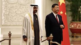 Chinese President Xi Jinping and United Arab Emirates President Sheikh Mohammed bin Zayed Al Nahyan meet at the Great Hall of People in Beijing.