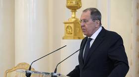 Russian Foreign Minister Sergey Lavrov delivers a speech at a reception marking Orthodox Easter in Moscow, Russia, April 22, 2026.