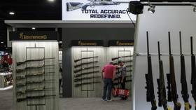 Products of the Browning Arms Company, a US subsidiary of Belgian firm FN Browning Group, on display at the 2025 NRA Annual Meetings & Exhibits in Atlanta, Georgia.