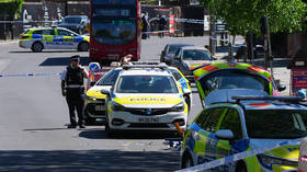 Police at the scene where two people were stabbed, April 29, 2026,  Golders Green area of London, England.