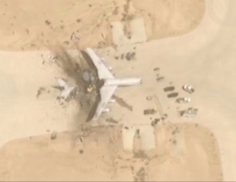 Satellite footage shows a destroyed E-3 Sentry AWACS aircraft at Prince Sultan Air Base in Saudi Arabia