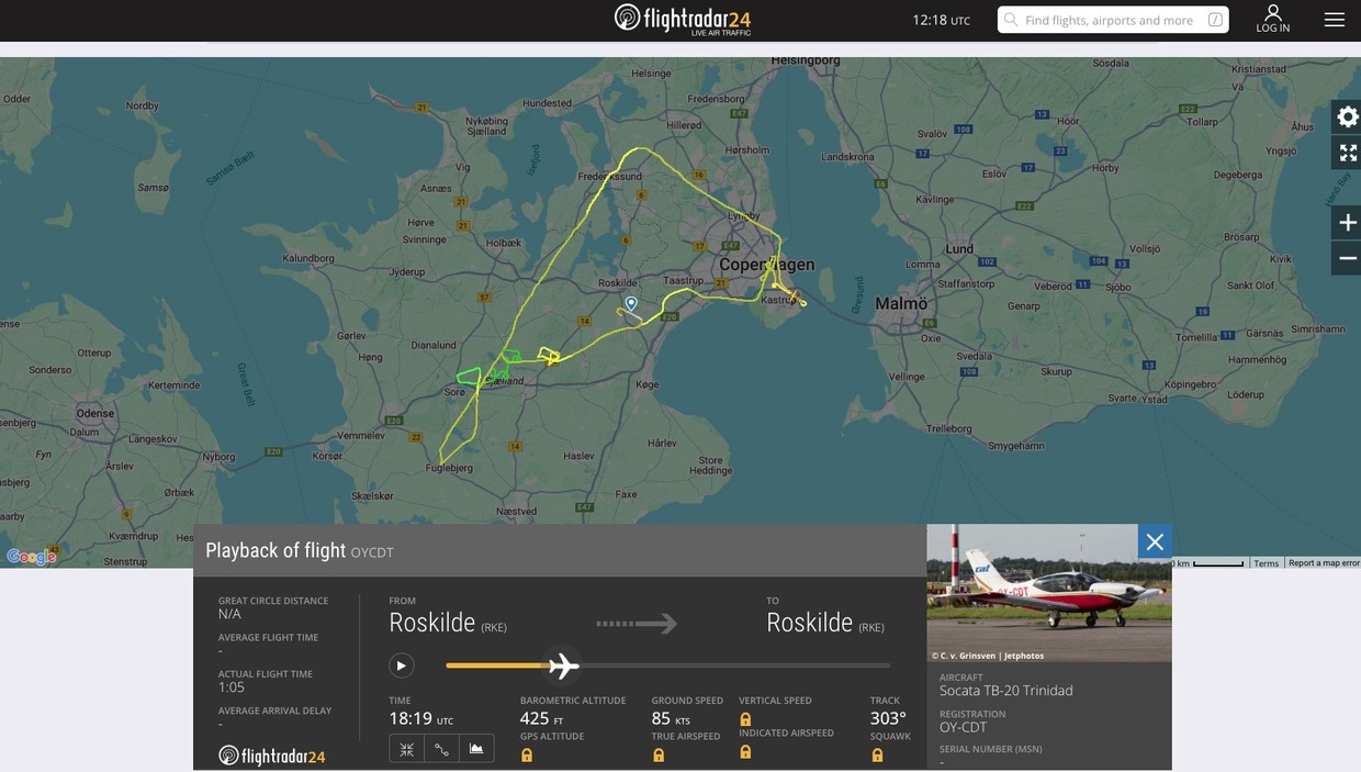 Information from FlightRadar24 shows a light aircraft passing over Kastrup Airport in Copenhagen, Denmark, at the same time a supposed drone was spotted, September 22, 2025