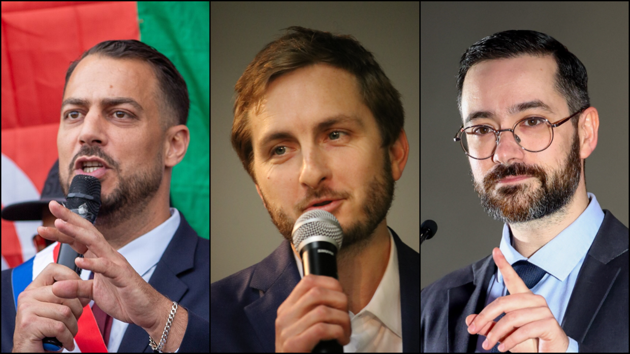 From L to R: Sebastien Delogu, Francois Piquemal, and David Guiraud,  of the France Unbowed (LFI) political party, whose mayoral campaigns were targeted by BlackCore