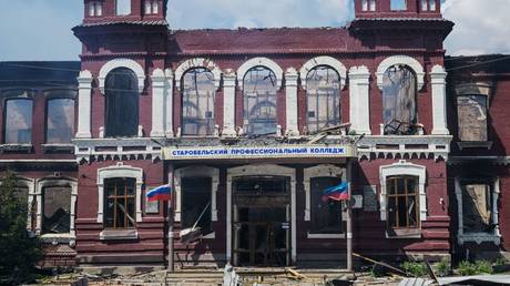 The scene of the Ukrainian drone attack on a college dorm in Starobelsk in Russia’s Lugansk People’s Republic.