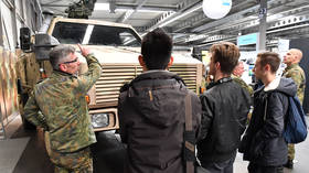 The German Armed Forces representatives take part in a career guidance fair in Erfurt, Germany, on November 14, 2018.