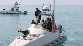 An Iranian military boat is seen in the Persian Gulf on April 29, 2024.