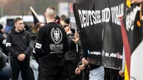 Members of the far-right group Deutsche Jugend Voran take part in a demonstration in Berlin, November 29, 2025.