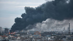 A large plume of smoke above Kiev, Ukraine on April 16, 2026.