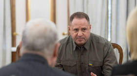 Vladimir Zelensky's then chief of staff, Andrey Yermak meets US Special Envoy Keith Kellog in Kiev, Ukraine, on February 19, 2025.