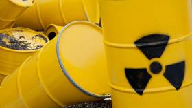 A picture of barrels containing radioactive waste.