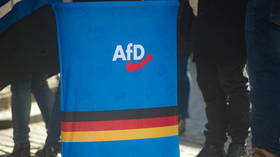 An Alternative for Germany (AfD) party stand is seen in Flensburg, Germany, on April 11, 2026.