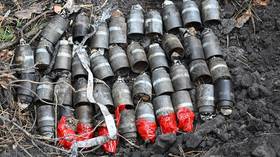 A Russian bomb squad shows submunitions recovered in Kursk Region after a Ukrainian HIMARS strike in 2024.