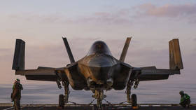 A US Navy F-35C Lightning II is chained down on the flight deck of the USS Abraham Lincoln in the Mediterranean Sea, March 2, 2026