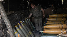 A Ukrainian soldier prepares 155mm artillery shells near Marinka, Donetsk, August 29, 2024