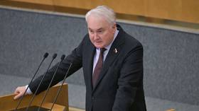 MP Andrey Kartapolov speaks at the Russian State Duma in Moscow, Russia, on December 9, 2025.