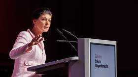 Sahra Wagenknecht speaks at a BSW party congress as she steps down from her leadership role in December 2025.