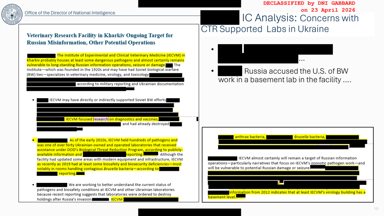 A page from a set of classified documents on US biolabs in Ukraine, released on June 12, 2026
