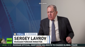 Russian Foreign Minister Sergey Lavrov during an interview with RT on the sidelines of the 2026 St. Petersburg International Economic Forum.