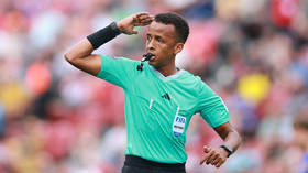 Referee Omar Artan gestures during the FIFA U-20 World Cup Chile 2025 in Santiago, Chile on October 18, 2025.