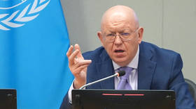 Vassily Nebenzia, the Russian envoy to the UN, during a press briefing in New York City in May 2026.