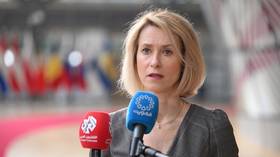EU foreign policy chief Kaja Kallas speaks to the press ahead of an EU Foreign Affairs Council meeting in Brussels.
