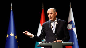 Slovenian Prime Minister Janez Jansa speaks at a press conference in Lendava, Slovenia, February 21, 2022