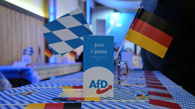 Bavarian and German flags at AfD Bavaria’s Ash Wednesday event in Osterhofen, Germany, February 18, 2026.