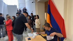 A man casts his ballot at a polling station in Yerevan, Armenia, on June 7, 2026.