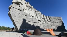 A monument to the Soviet soldiers is seen in the Sambek Heights museum complex in Rostov Region, Russia, on August 30, 2020.