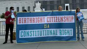 Demonstrators rally in front of the US Supreme Court in Washington, DC, US, on May 15, 2025.