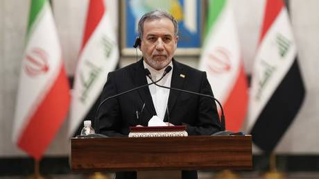 Iranian Foreign Minister Abbas Araghchi at a news conference in Baghdad, Iraq, June 28, 2026.