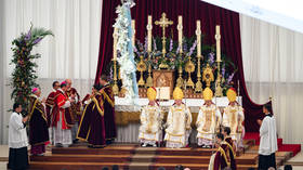 Newly-ordained bishops seen during the Catholic episcopal consecrations ceremony at the International Seminary of Saint Pius X in Econe, Switzerland on July 1, 2026.