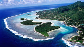 An aerial view of Muri Beach and the surrounding Motus, Rarotonga, Southern Group, Cook Islands, Pacific.