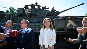 Dutch Defense Minister Dilan Yesilgoz-Zegerius (C) speaks to journalists during a joint press conference with her German counterpart, Boris Pistorius, in Valga, Estonia, on June 30, 2026.