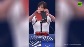 Polish MEP tears up Ukrainian Nazi collaborator flag at EU parliament (VIDEO)